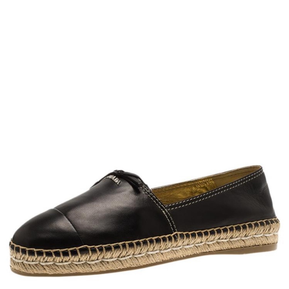 Prada Black Leather Bow Detail Espadrilles 36.5